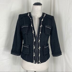 White/Black Quarter Sleeve Pearl/Chain Adorned